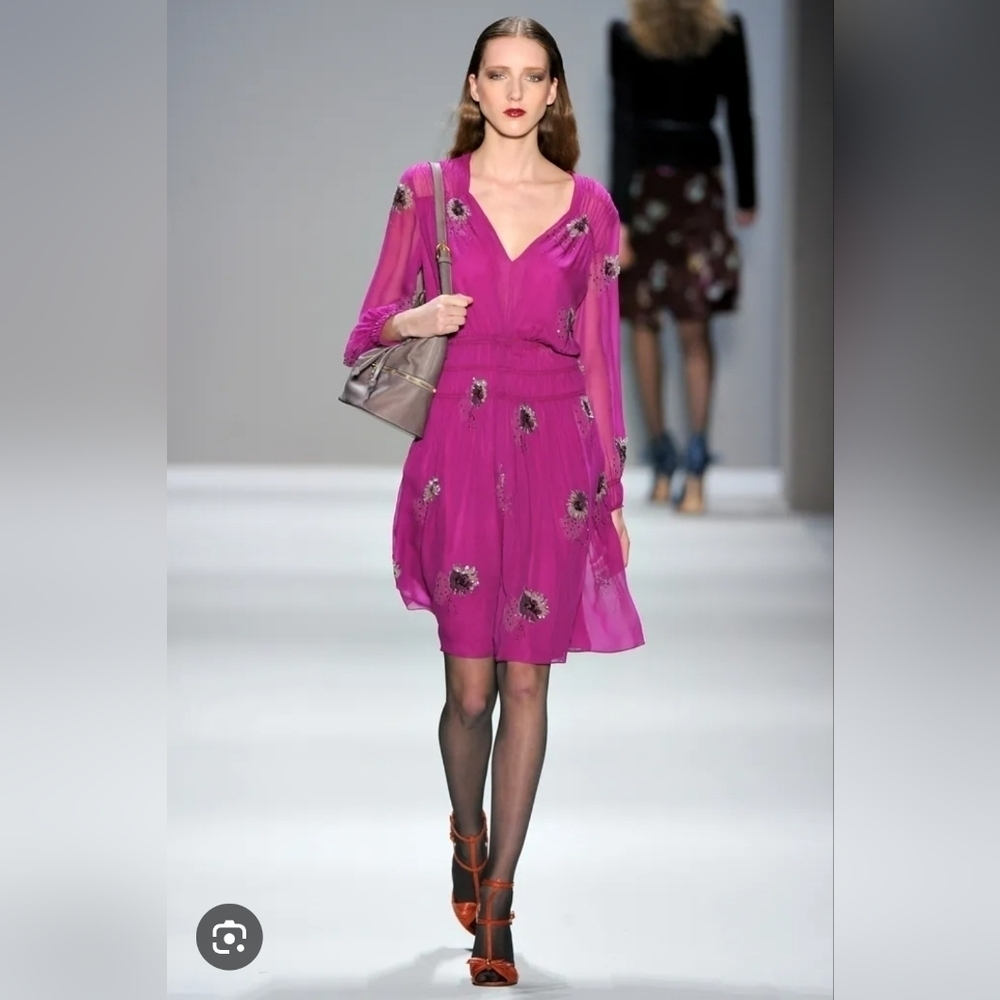 rebecca Taylor magenta silk beaded sequin dress 0